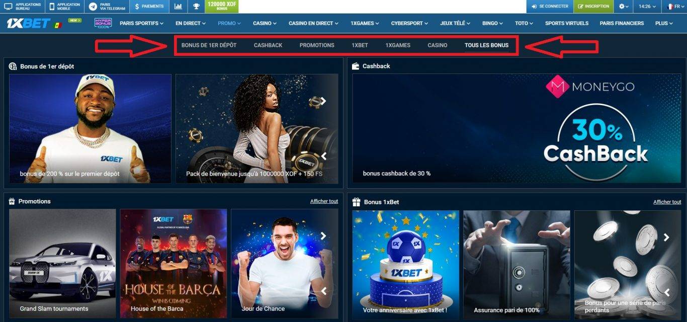 Les bonus et promotions chez 1xBet Senegal